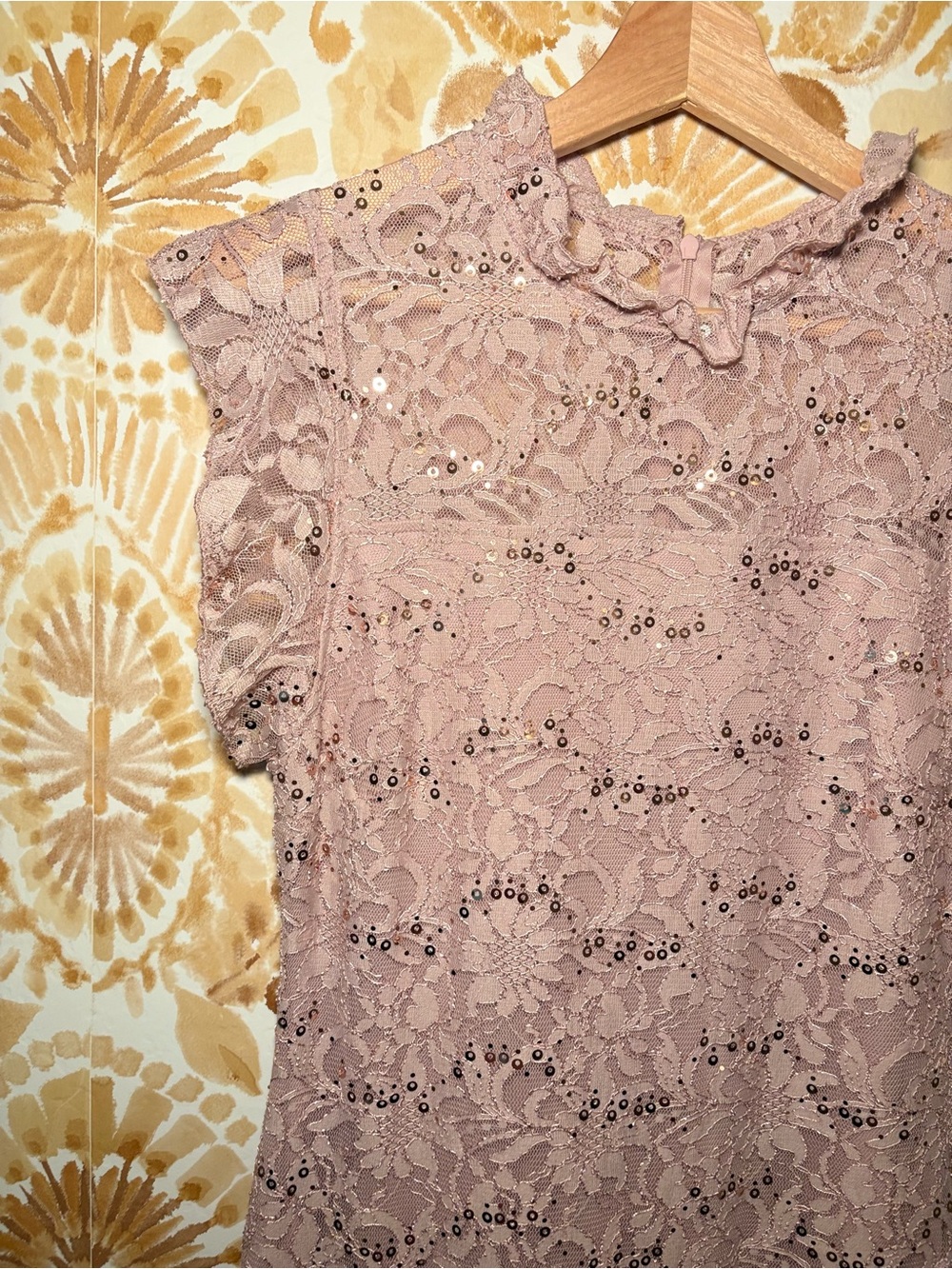 NWT In Focus Dusty Rose Sequin Lace Midi Dress Ruffle Sleeve Formal Romantic - Picture 6 of 11